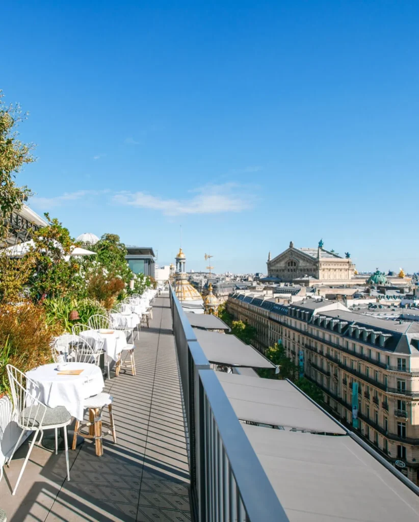Perruche Paris rooftop terrace with views across Paris