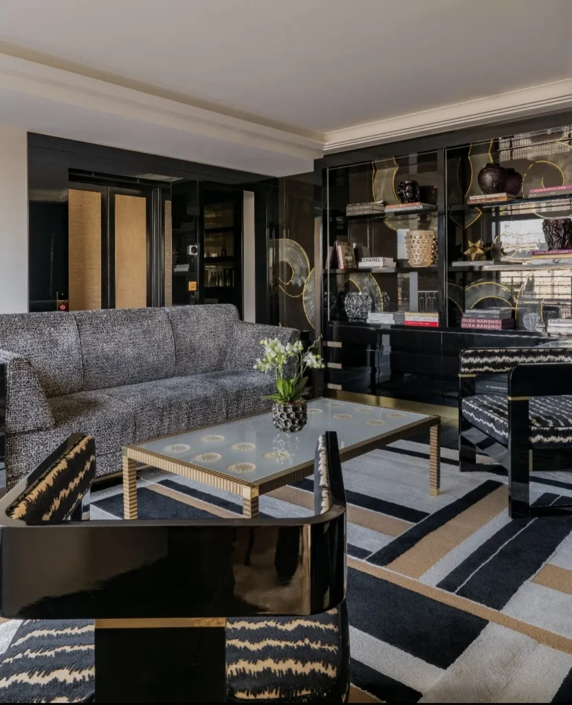 Sophisticated lounge seating area at the Prince de Galles Paris