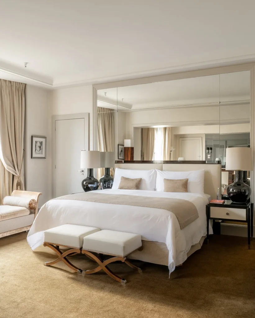 Elegant luxury bedroom with classic decor at the Prince de Galles Paris