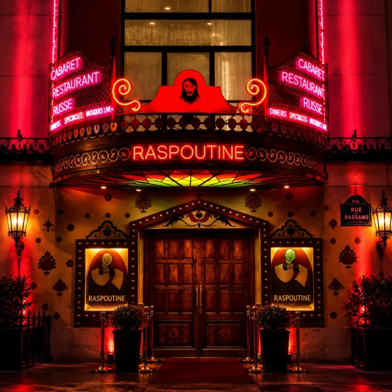 Illuminated Raspoutine Paris nightclub entrance