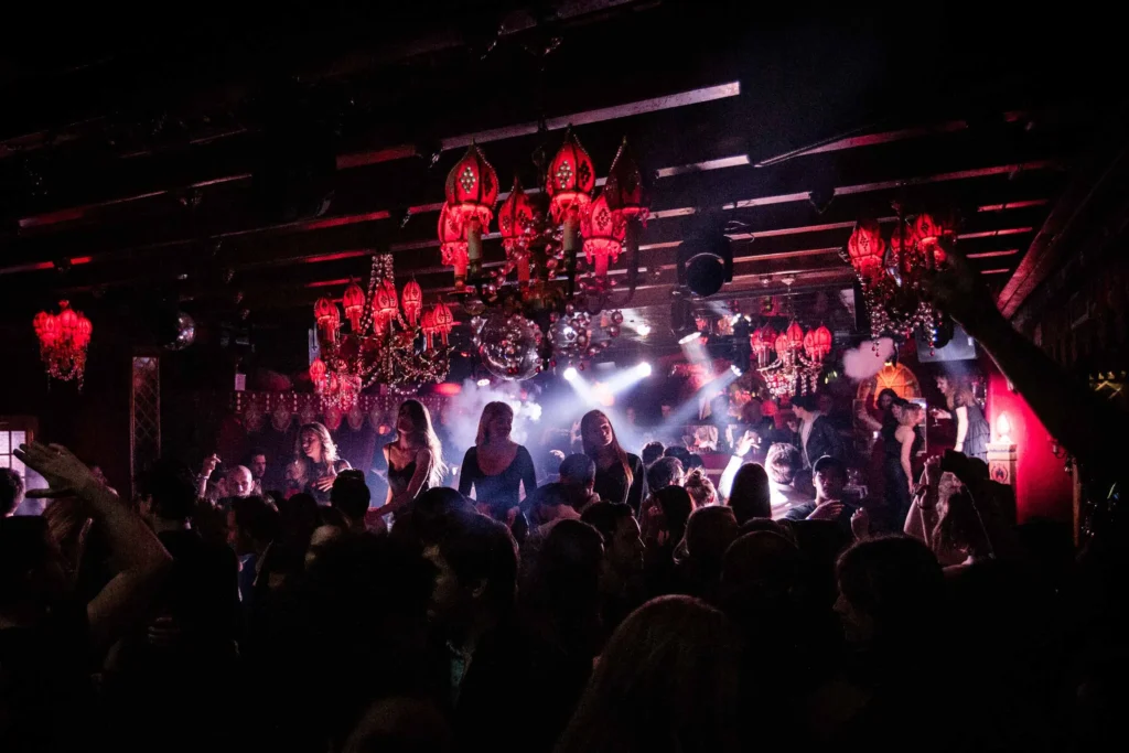 Crowded dance floor inside Raspoutine Paris nightclub