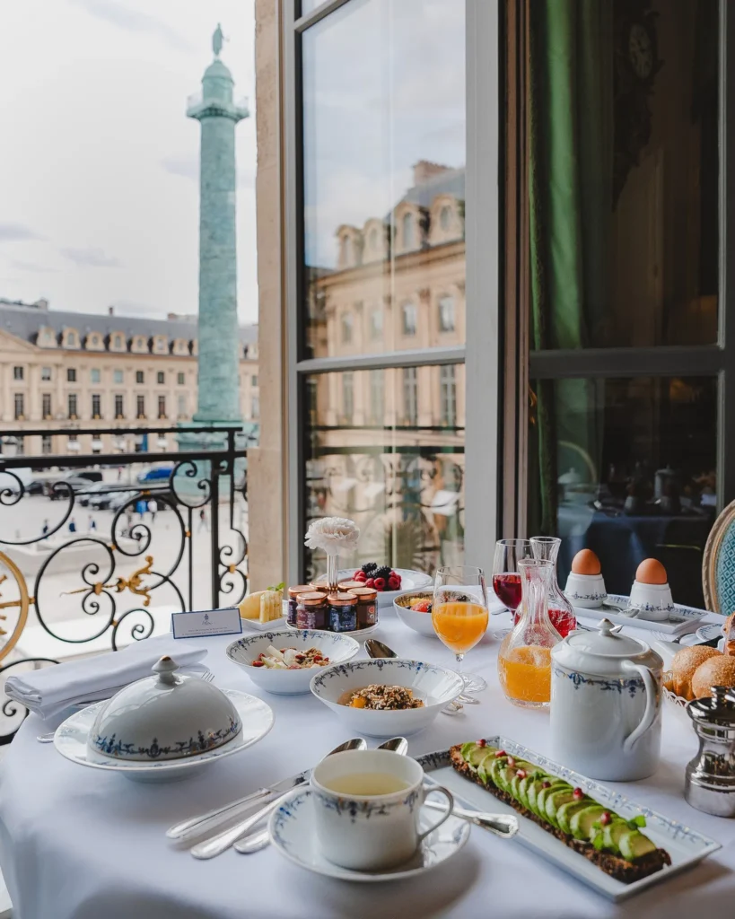 Breakfast table with a view over Place Vendôme from the Ritz Paris