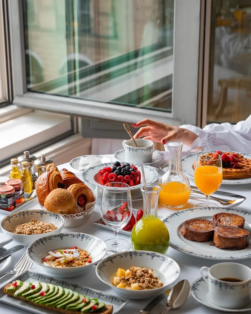Breakfast pastries, fruit and drinks at the Ritz Paris