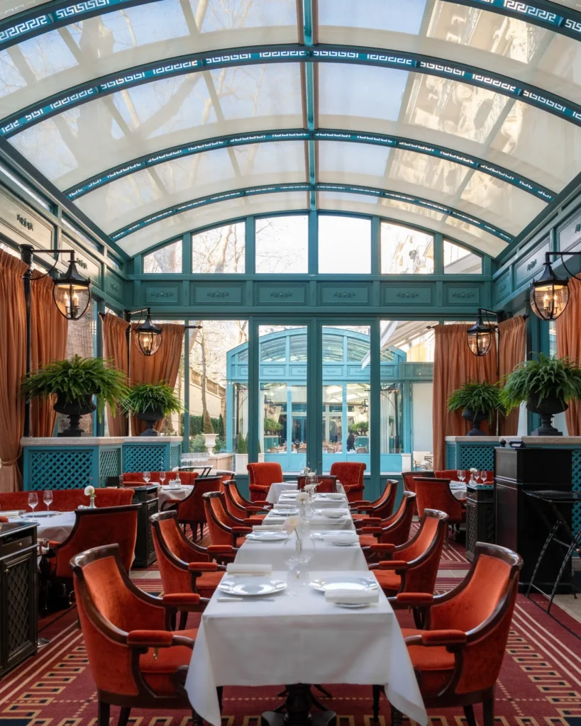 Glass-roofed dining terrace at the Ritz Paris