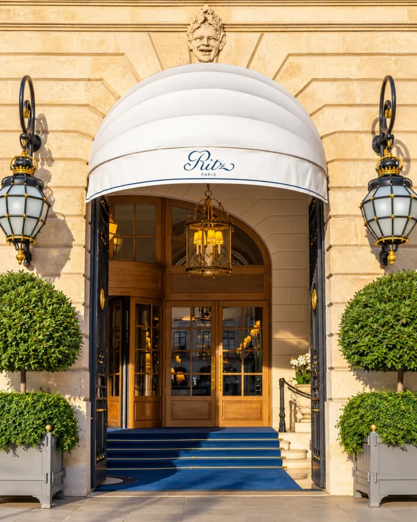 Elegant entrance of the Ritz Paris hotel
