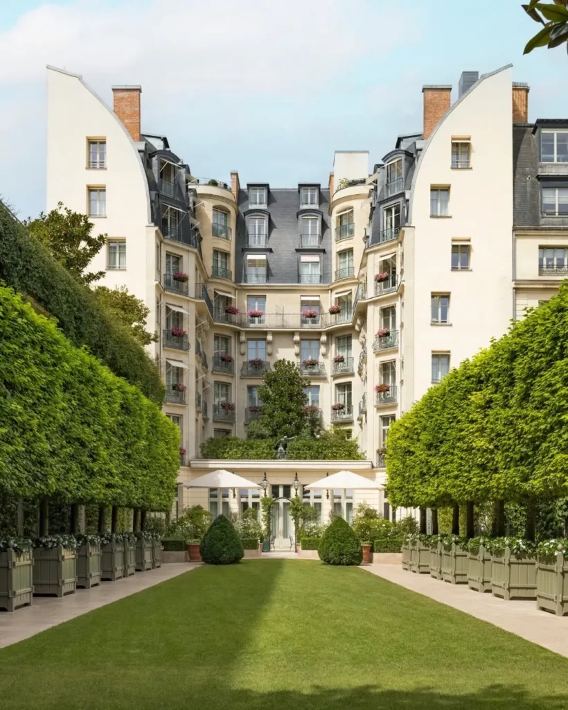 View of the Ritz Paris building from its landscaped garden