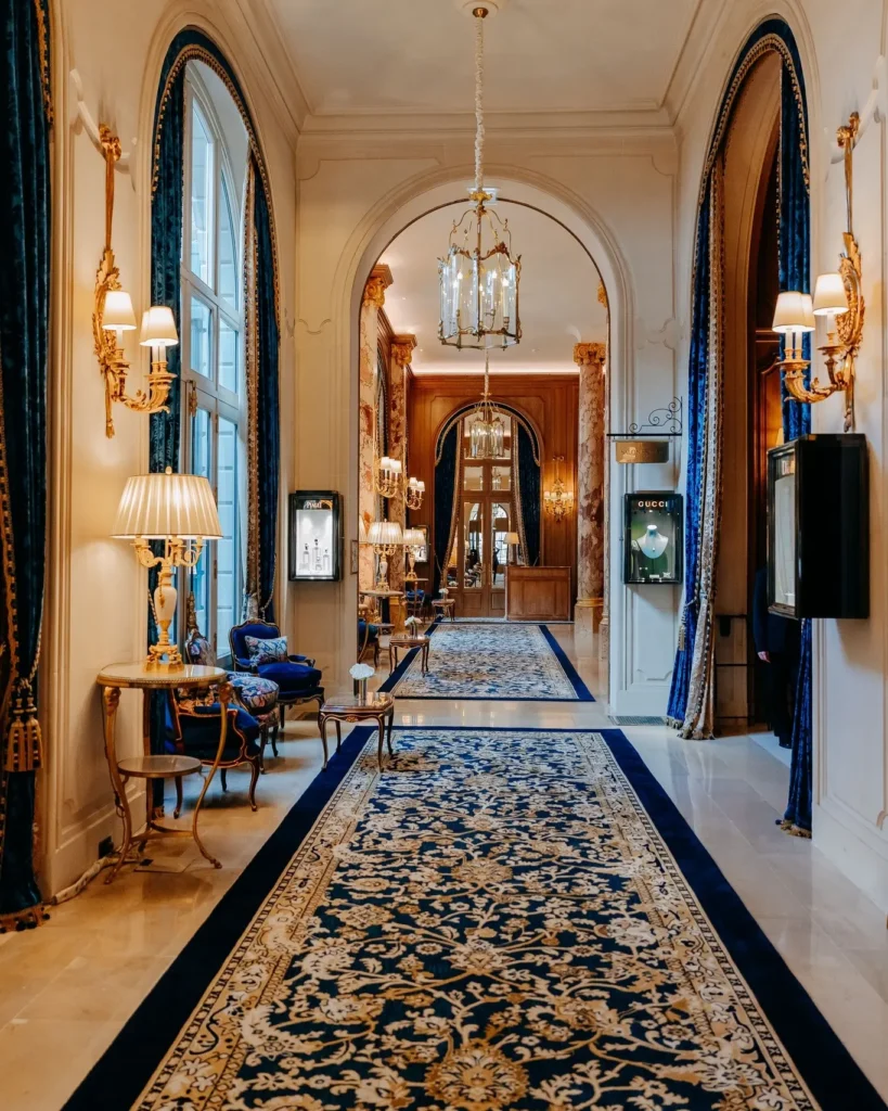Elegant corridor with classic French interiors at the Ritz Paris