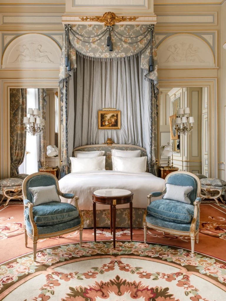 Elegant sitting room inside a luxury suite at the Ritz Paris