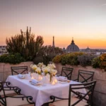 Outdoor dining table overlooking the Paris skyline at the Ritz Paris