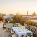 Outdoor dining terrace overlooking the Paris skyline at the Ritz Paris