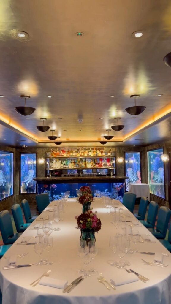 Atmospheric evening interior of Scott's Mayfair restaurant in London