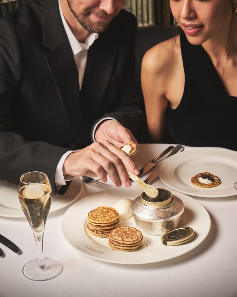 Fine dining experience with seafood and wine at Scott's Mayfair in London