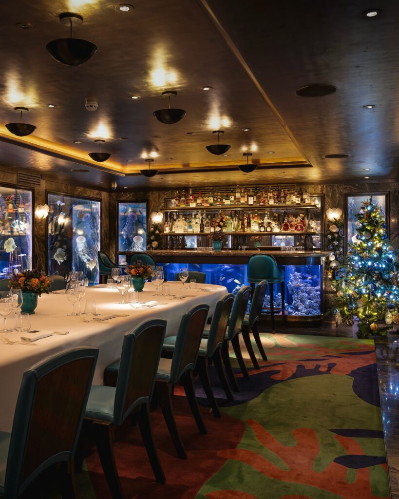 Bar seating area inside Scott's Mayfair restaurant in London