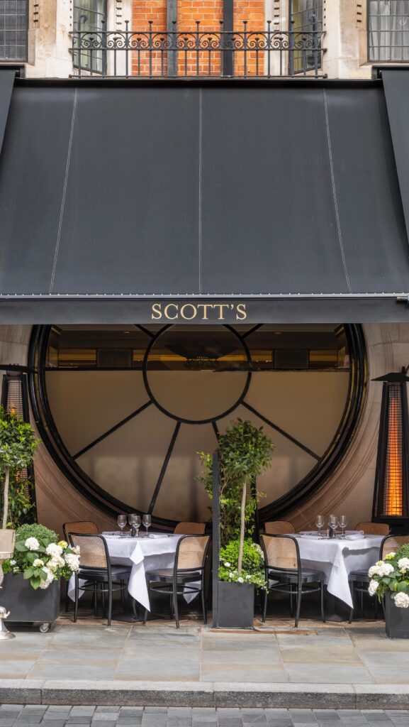 Entrance to Scott's Mayfair restaurant in Mayfair, London