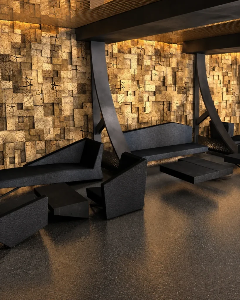 Modern lounge seating inside Silencio Club Paris