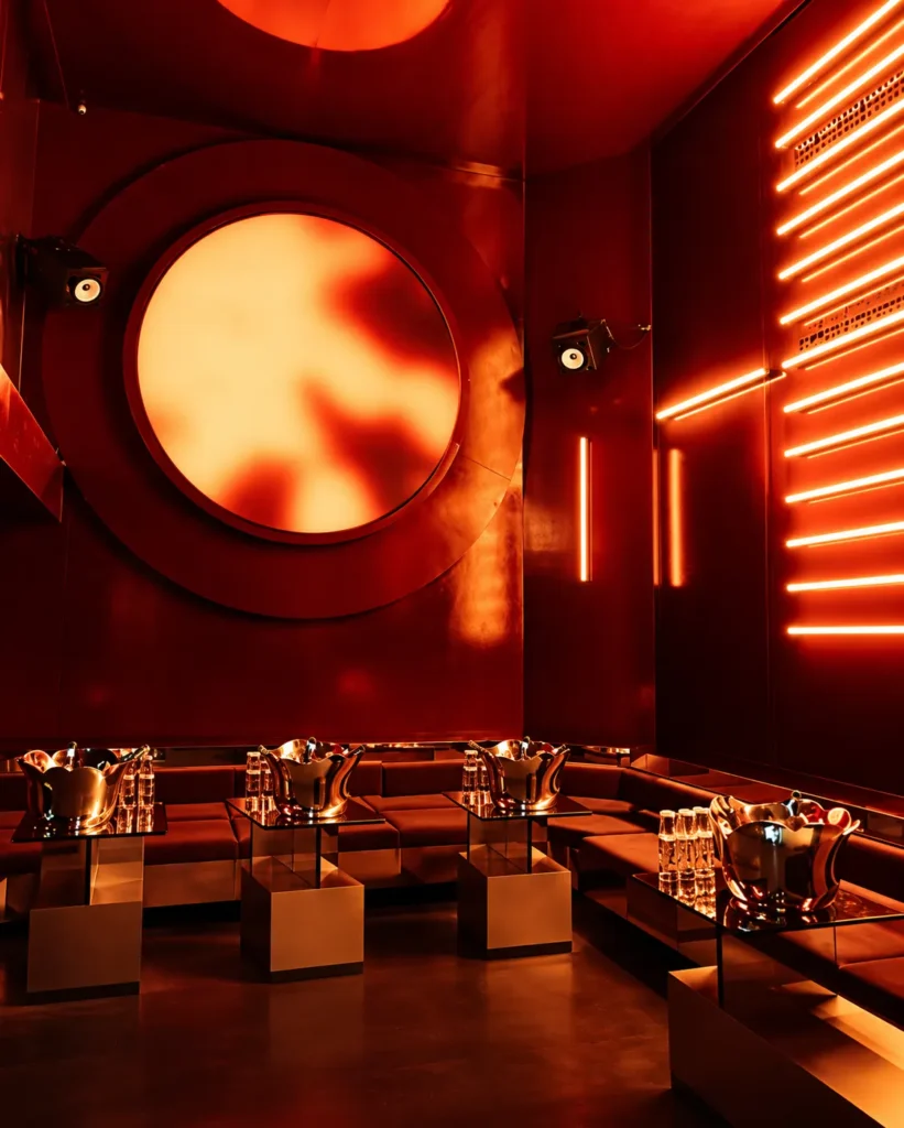 Red-lit lounge interior at Silencio Club Paris