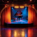 Piano stage with curtains inside Silencio Club Paris