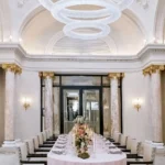 Elegant dining room with ornate ceilings at The Peninsula Paris