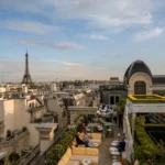 Paris skyline and Eiffel Tower viewed from The Peninsula Paris
