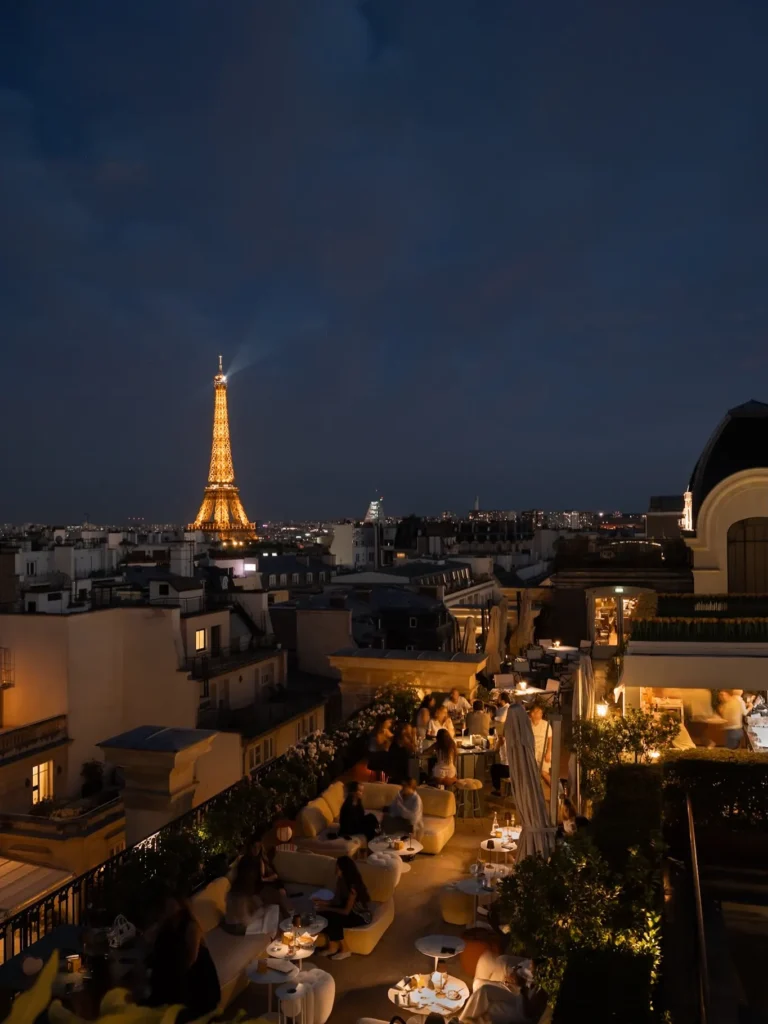 Eiffel Tower illuminated at night from The Peninsula Paris