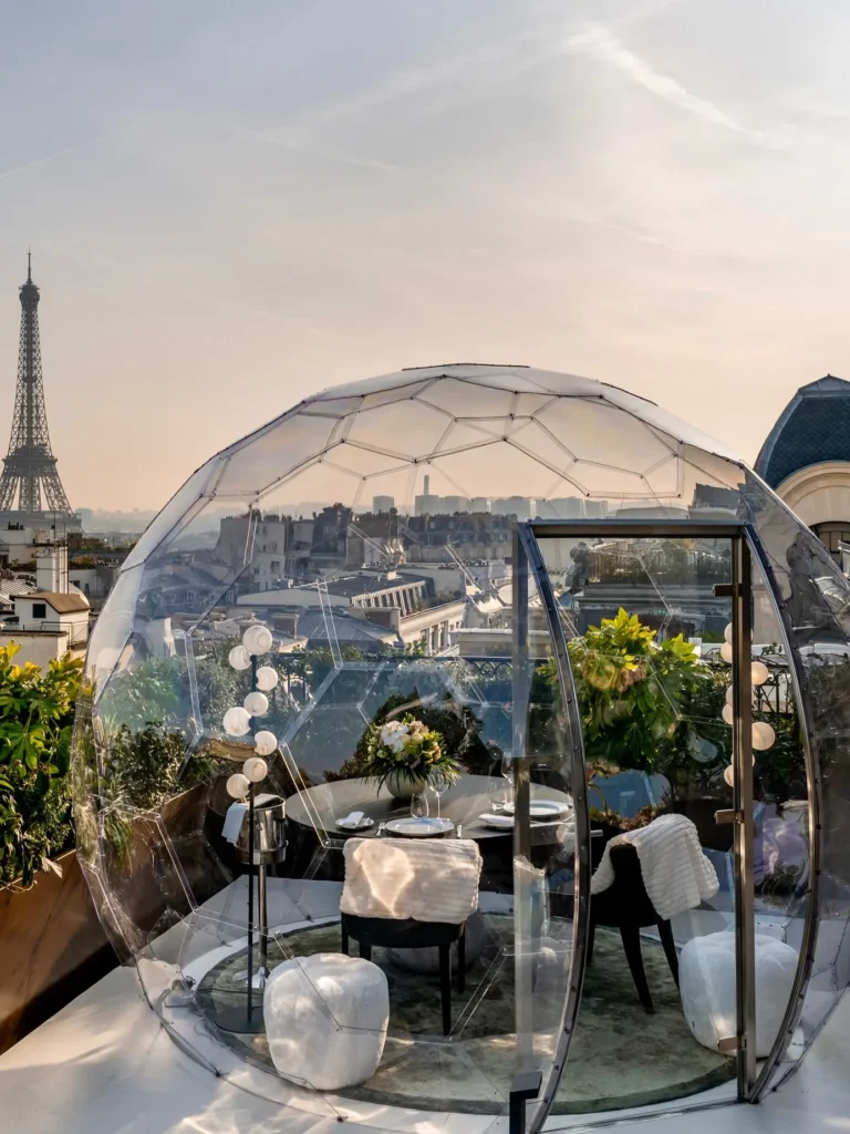 Glass dining dome on the rooftop of The Peninsula Paris