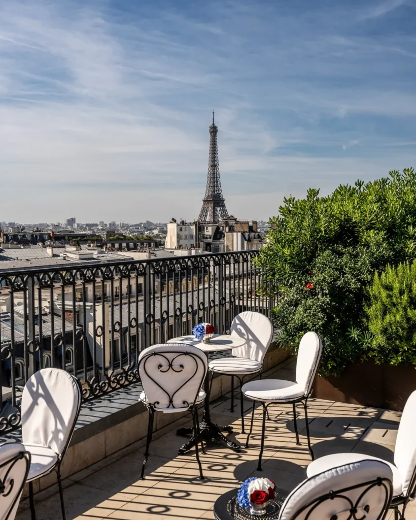Rooftop terrace with Eiffel Tower views at The Peninsula Paris