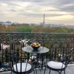 Outdoor terrace dining overlooking Paris from La Réserve Paris