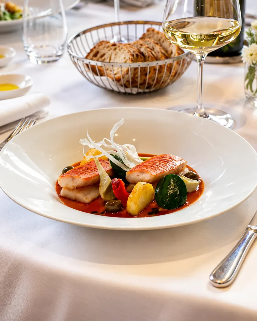Elegant seafood dish served at Le Bristol Paris