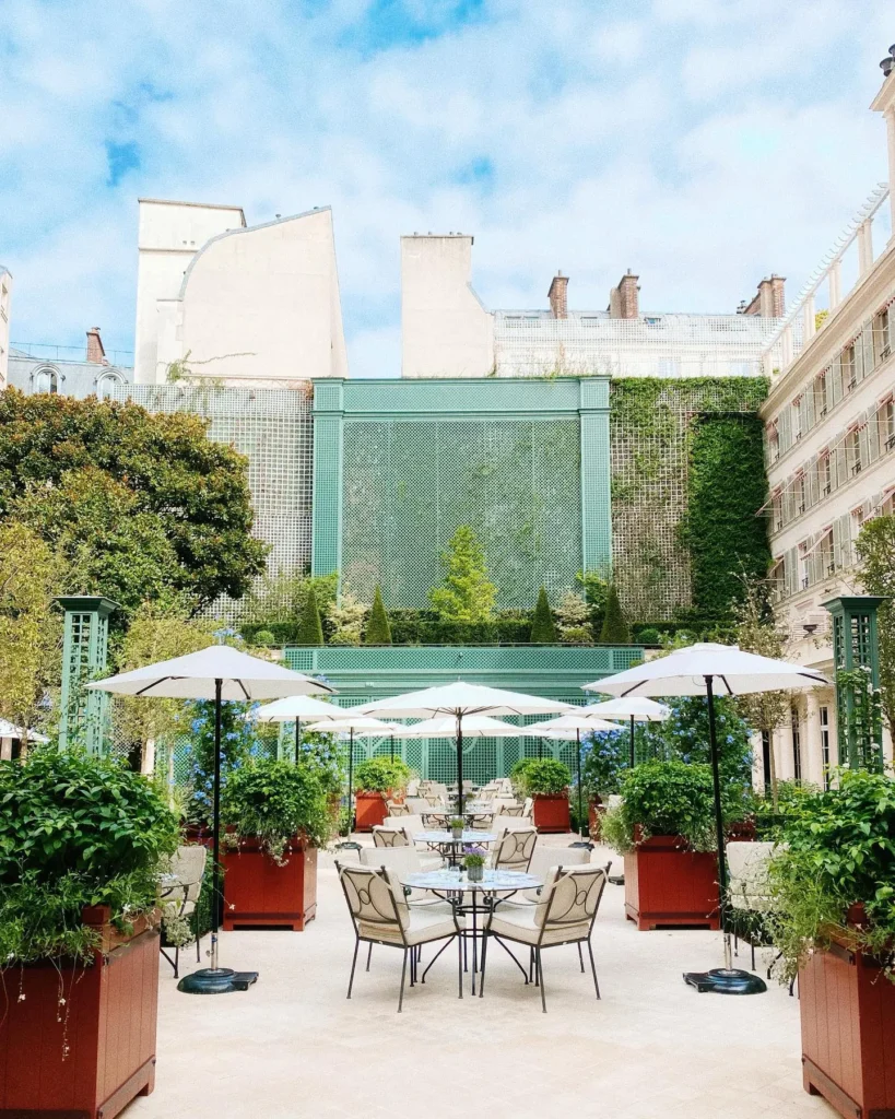 Elegant garden terrace at Le Bristol Paris