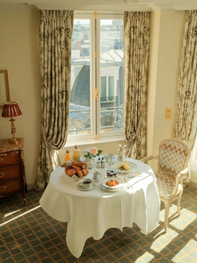 Elegant in-room dining setup at Le Bristol Paris
