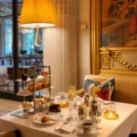 Luxurious afternoon tea setting at Le Meurice Paris