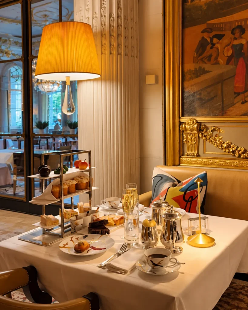 Luxurious afternoon tea setting at Le Meurice Paris