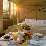 Breakfast served in an elegant room at Le Meurice Paris