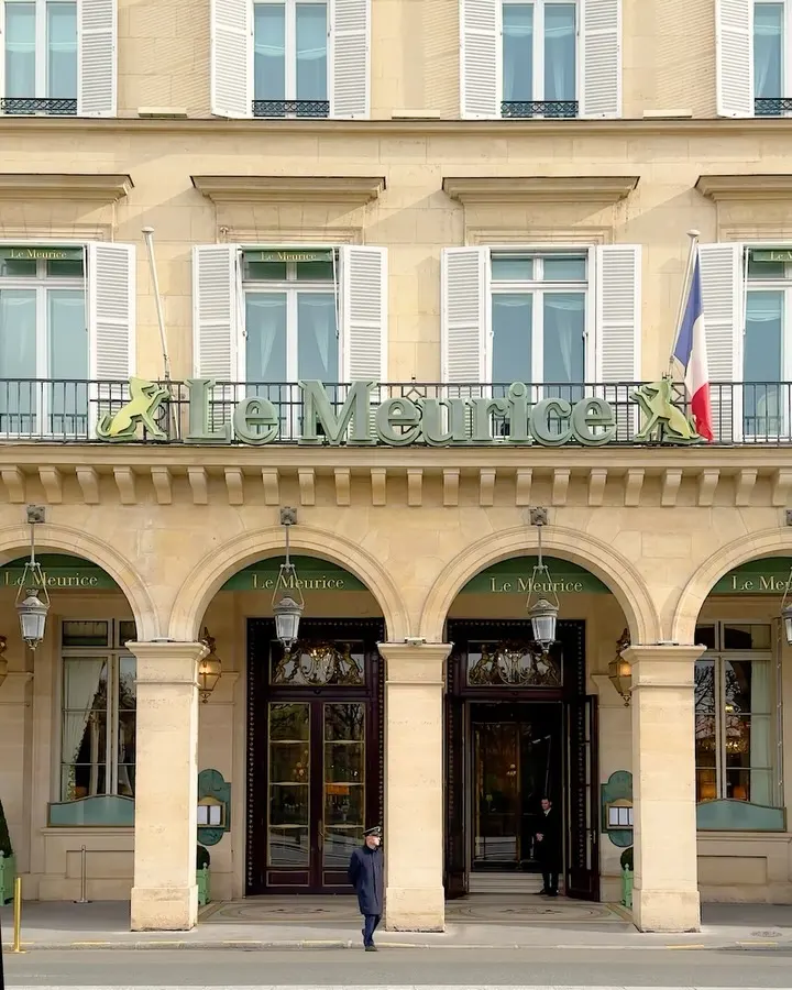 Historic exterior entrance of Le Meurice Paris