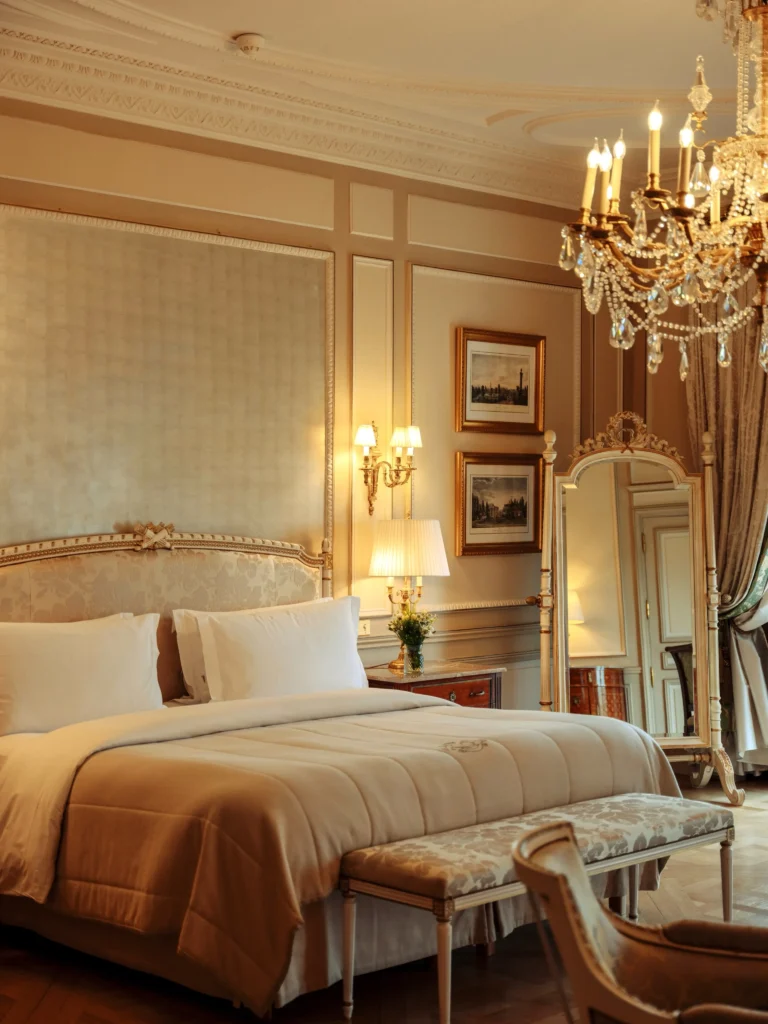 Elegant luxury bedroom at Le Meurice Paris