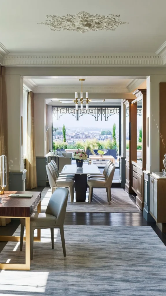 Elegant hotel interior with a view toward the terrace at Le Meurice Paris