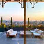 Luxury terrace at Le Meurice Paris with panoramic views over Paris