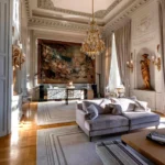 Spacious luxury suite with classic French furnishings and elegant decorative details at Rosewood Hôtel de Crillon Paris